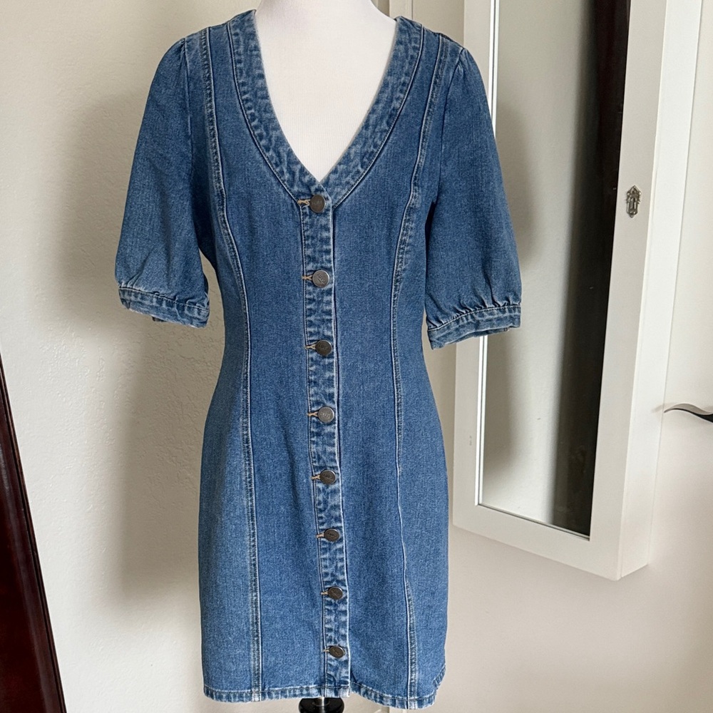 Amuse Society Blue Denim Button Down Dress